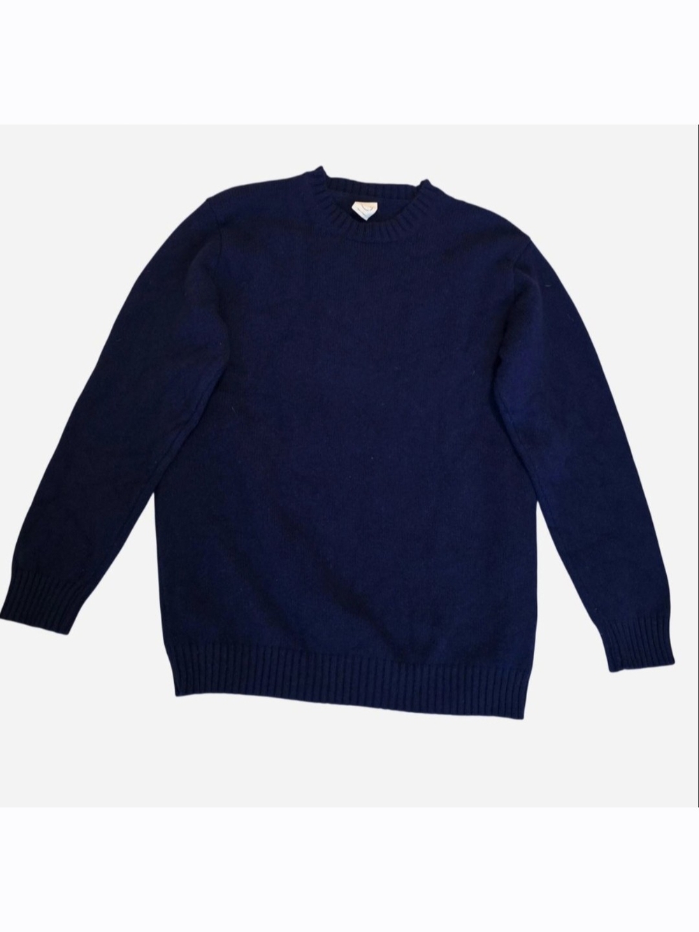 Country of Origin Made in England Navy Ribbed Knit Sweater 100%Lambswool